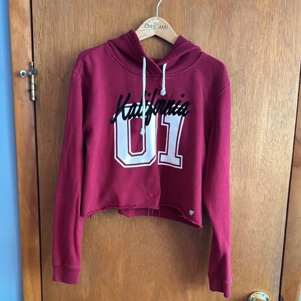 Kendall & Kylie Burgundy cropped Hoodie Sz L
